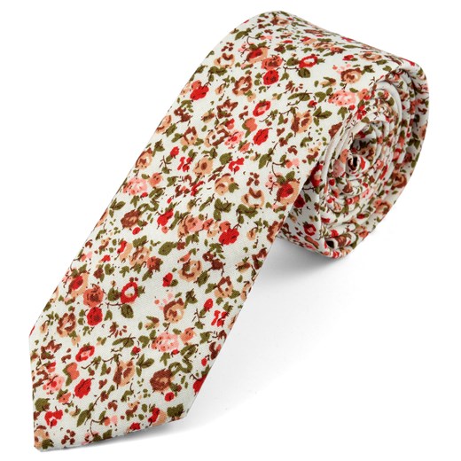 Bawełniany krawat w czerwone kwiaty Trendhim   