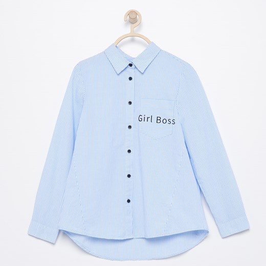 Reserved - Prążkowana koszula z napisem - Niebieski Reserved  152 