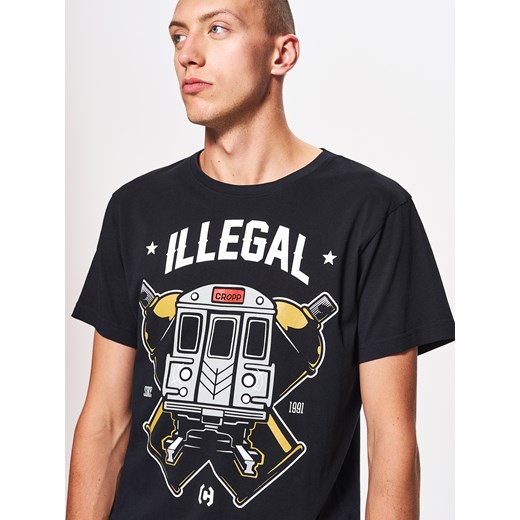 Cropp - Koszulka z nadrukiem illegal - Czarny  Cropp L 