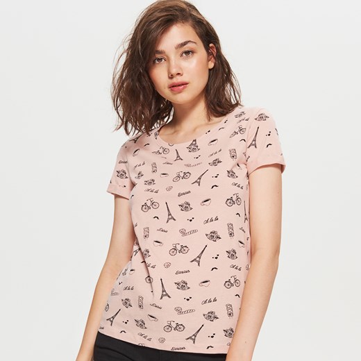 Cropp - Koszulka z nadrukiem all over - Różowy  Cropp XL 