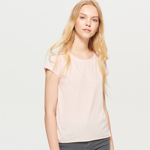 Cropp - Kremowa koszulka basic - Różowy  Cropp S 