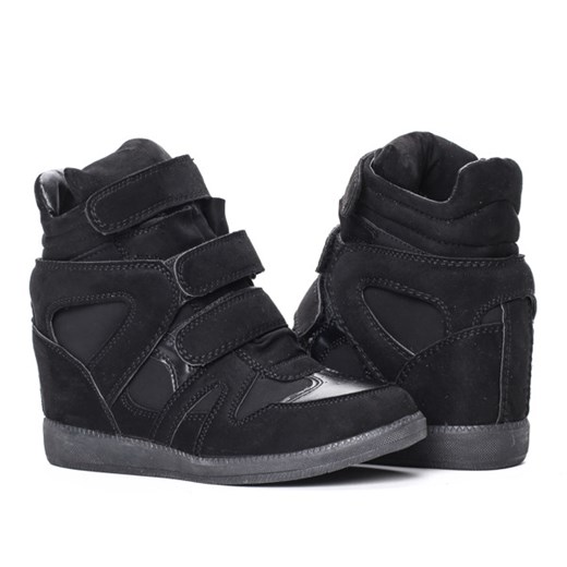 Czarne sneakersy- kryty koturn - Obuwie