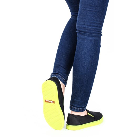 Czarno-neonowe trampki slip on  - Obuwie