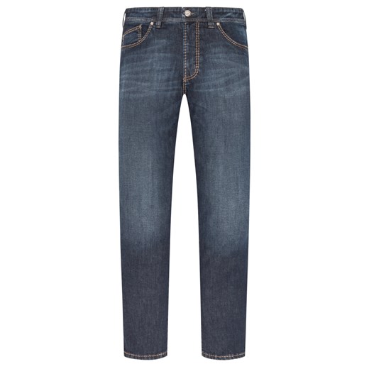 Gardeur, Modne jeansy z elastycznej bawełny z grubymi szwami Granatowy