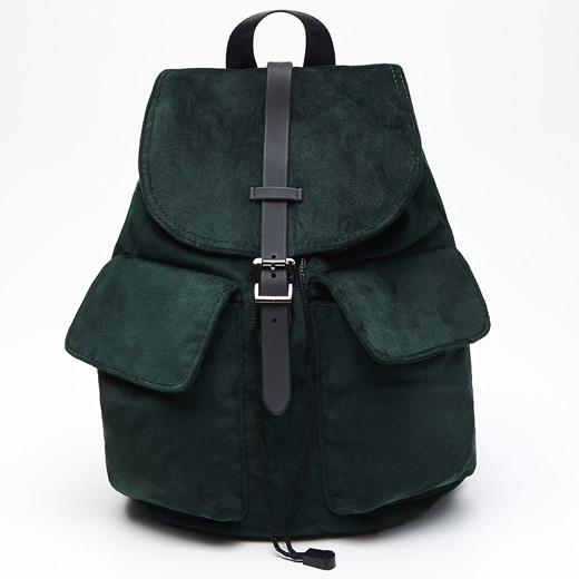Cropp - Aksamitny plecak z kieszeniami - Zielony