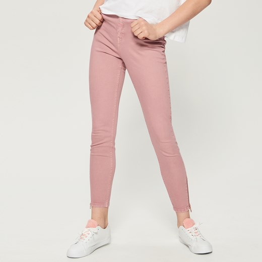 Sinsay - Spodnie skinny z zamkami - Różowy Sinsay  XXS 