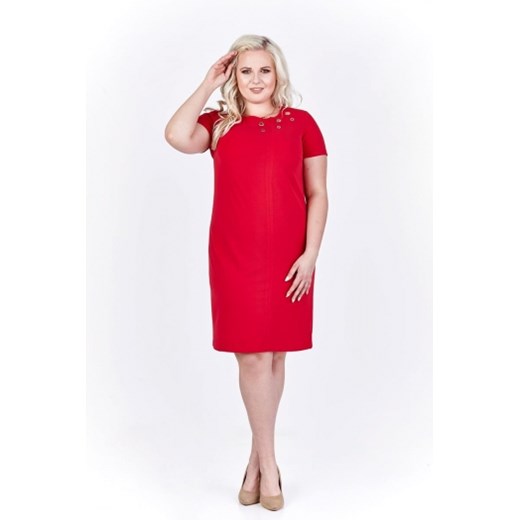 Sukienka Fokus czerwona prosta z krótkim rękawem dzienna z okrągłym dekoltem 