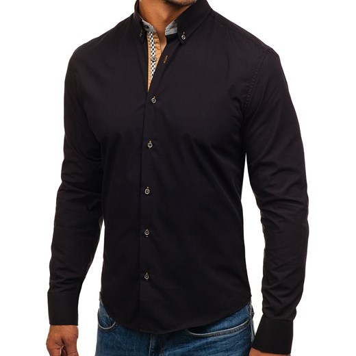 Koszula męska elegancka z długim rękawem czarna Bolf 8801 Denley  M 