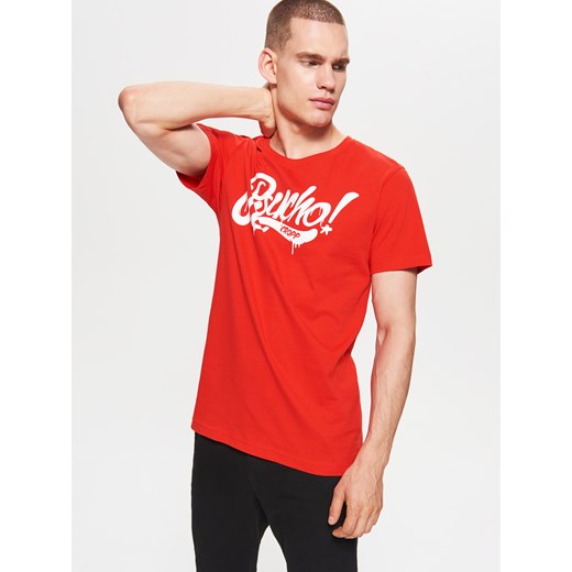 Cropp - Koszulka z nadrukiem psycho - Czerwony  Cropp XL 