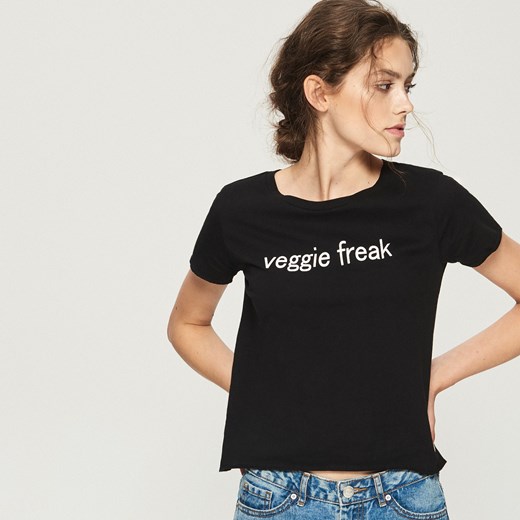Sinsay - T-shirt veggie freak - Czarny Sinsay  S 