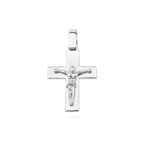 Elegancki duży rodowany srebrny gładki krzyżyk krzyż z wizerunkiem Chrystusa srebro 925 KS0182C Valerio   Valerio.pl
