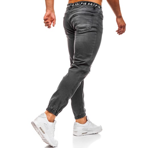 Spodnie jeansowe joggery męskie antracytowe Denley 2042