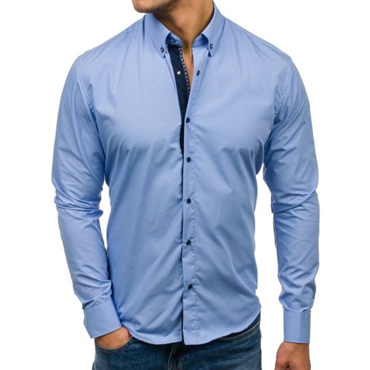 Koszula męska elegancka z długim rękawem błękitna Bolf 7723  Denley L 