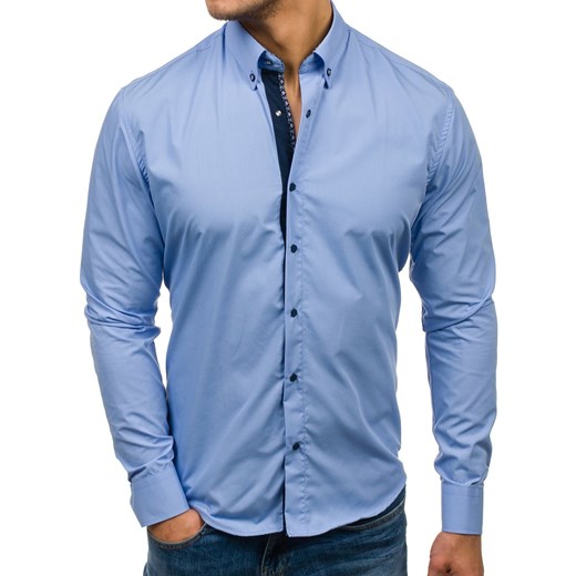Koszula męska elegancka z długim rękawem błękitna Bolf 7723  Denley M 