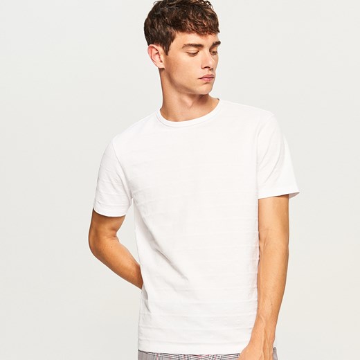 Reserved - T-shirt z dzianiny strukturalnej - Biały  Reserved L 