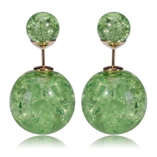 Kolczyki Double Bead - Zielony kryształ