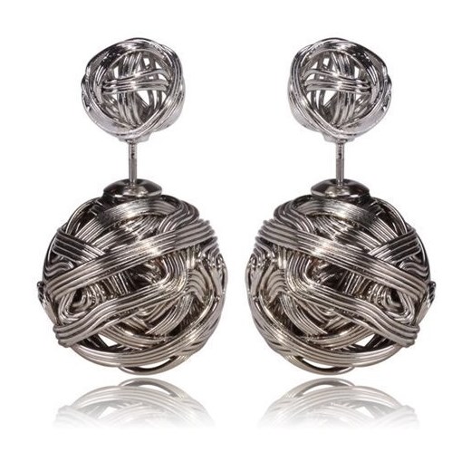 Kolczyki Double Bead - Przeplatany srebrny