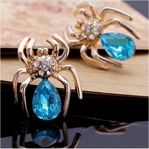 Kolczyki Crystal Spider - Złoty/Niebieski