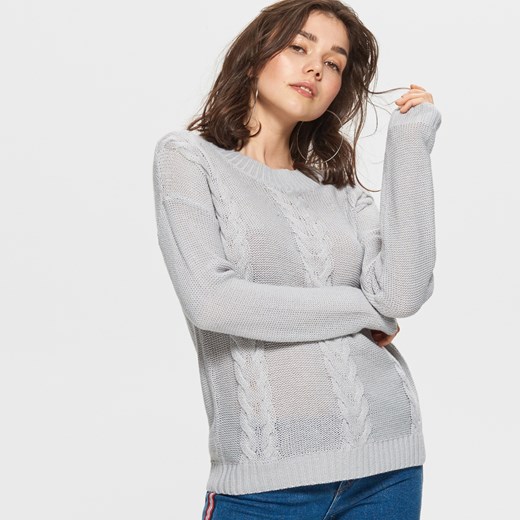 Cropp - Sweter z warkoczowym splotem - Jasny szary Cropp  XL 