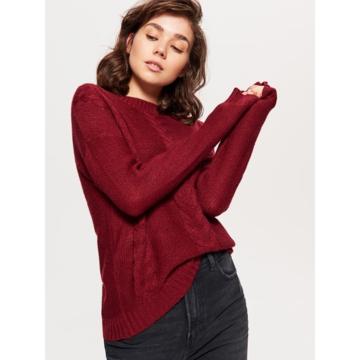 Cropp - Sweter z warkoczowym splotem - Bordowy Cropp  L 