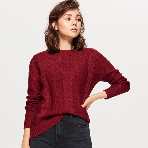 Cropp - Sweter z warkoczowym splotem - Bordowy  Cropp XS 