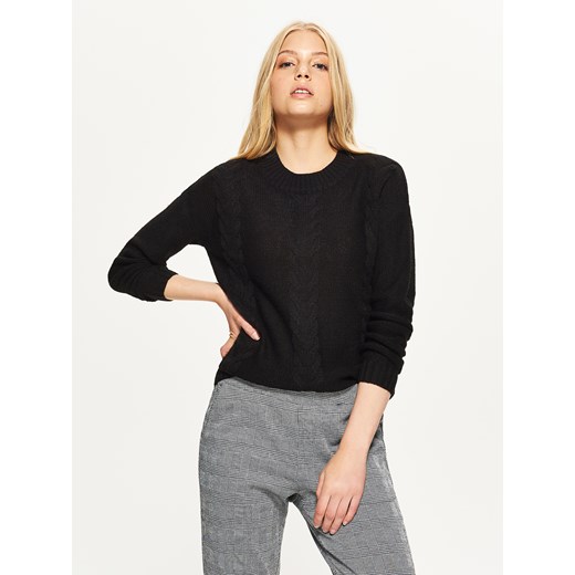 Cropp - Sweter z warkoczowym splotem - Czarny  Cropp XL 