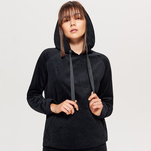 Cropp - Welurowa bluza hoodie - Czarny  Cropp XL 