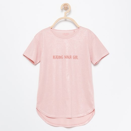 Reserved - T-shirt z połyskującej dzianiny - Różowy