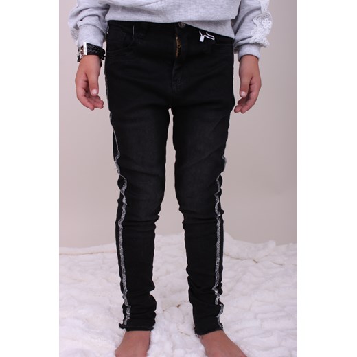 Spodnie Czarne Jeansowe Slim Fit z Lampasem dla Dziewczynki  Malani 134 
