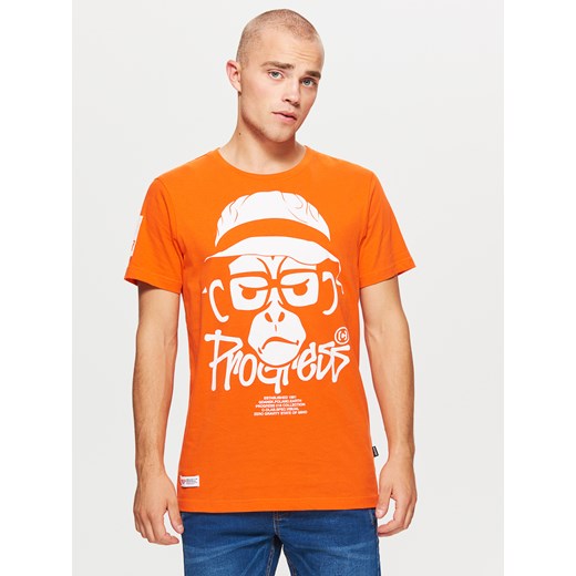 Cropp - Koszulka z nadrukiem kolekcja progress - Pomarańczowy Cropp  M 