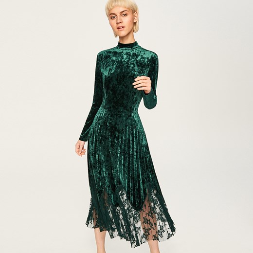 Reserved - Aksamitna sukienka z koronkowym dołem - Zielony Reserved  38 