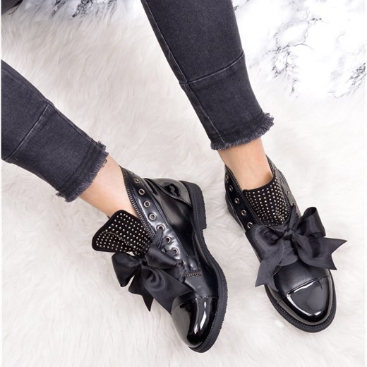 Czarne lakierowane workery kokardziaki   40 MadamRock