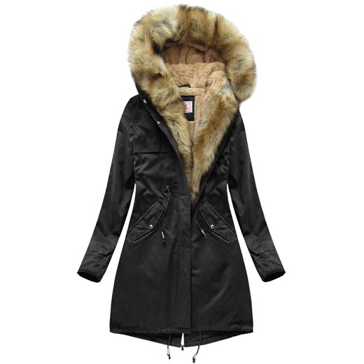 CIEPŁA PARKA Z PODPINKĄ CZARNA (XW162X) czarny Mhm S (36) goodlookin.pl