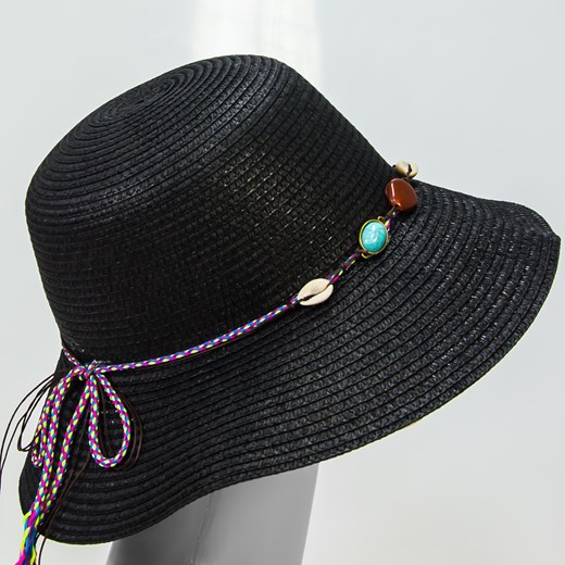 czarny kapelusz plażowy z muszelkami czarny Allora  