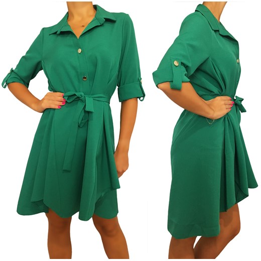 2052-91-B Zielona Asymetryczna Sukienka  Modnakiecka.pl 38 okazyjna cena  