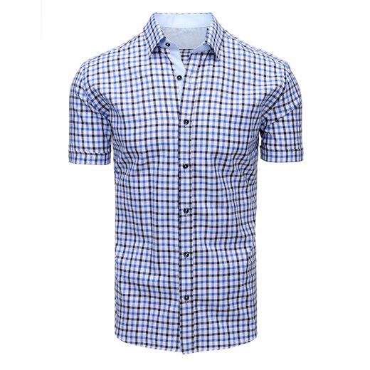 Biało-niebieska koszula męska w kratę (kx0848)
