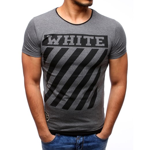 T-shirt męski z nadrukiem antracytowy (rx2176)