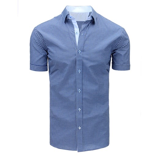 Granatowo-błękitna koszula męska w kratę (kx0841)