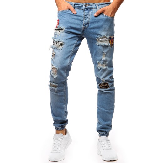 Spodnie joggery jeansowe męskie niebieskie (ux1268)