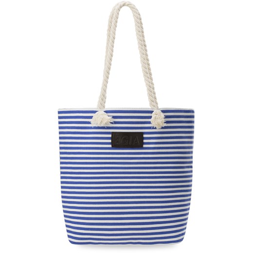 Płócienna eko torba plażowa zakupowa shopper bag marynarski styl paski  - biało-niebieska
