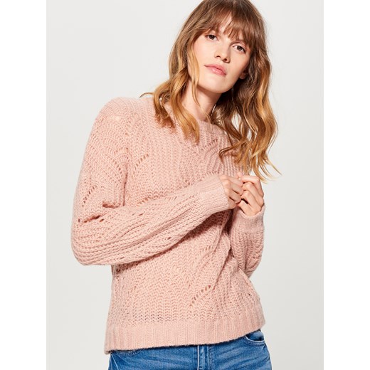 Mohito - Ażurowy sweter z domieszką wełny - Różowy Mohito  S 