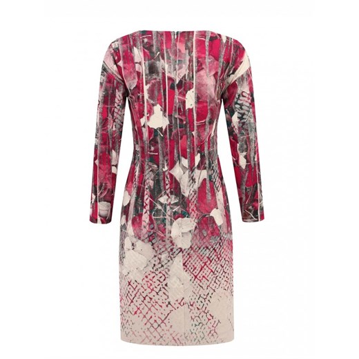 Sukienka Potis & Verso midi dopasowana różowa w abstrakcyjnym wzorze 