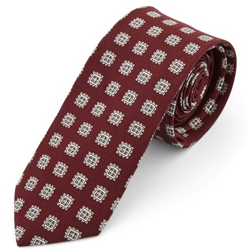Burgundowy krawat z jedwabiu w geometryczne wzory