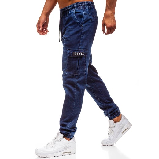 Spodnie jeansowe joggery męskie granatowe Denley Y262 Denley  L 
