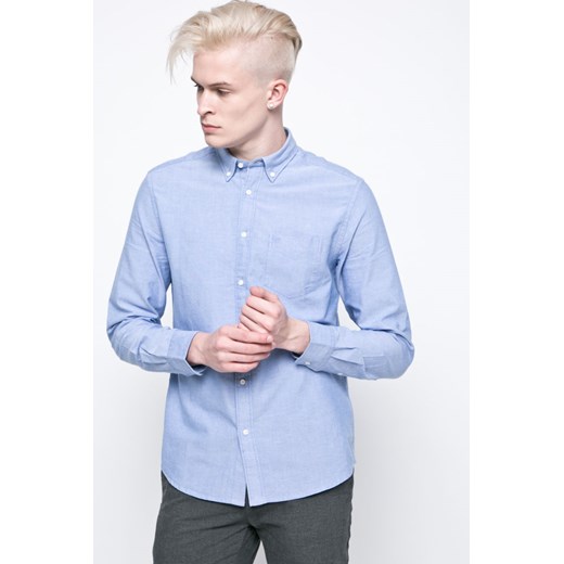 Koszula męska Wrangler na wiosnę niebieska bez wzorów elegancka z długim rękawem 