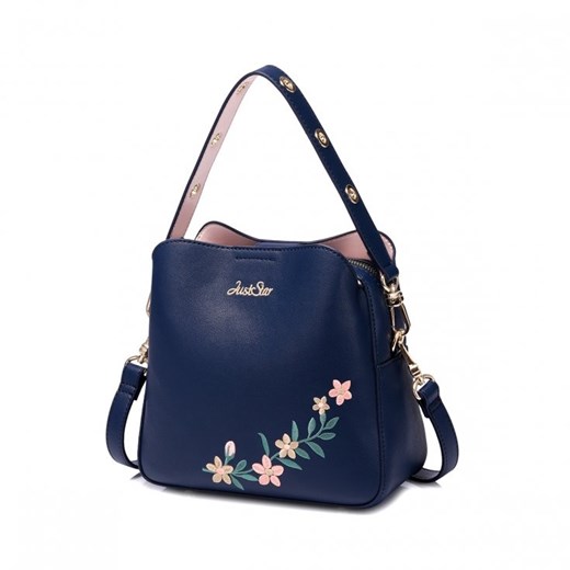 JUST STAR granatowy kuferek torebka damska shopper z motywem kwiatowym skóra ekologiczna 171868-06 Just Star rinkopl