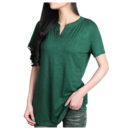 Anna Smith kobiet wycięcie w kształcie V tunika koszulka z krótkim rękawem koszulka T-shirt Slim Fit Daily TOPS, kolor: zielony