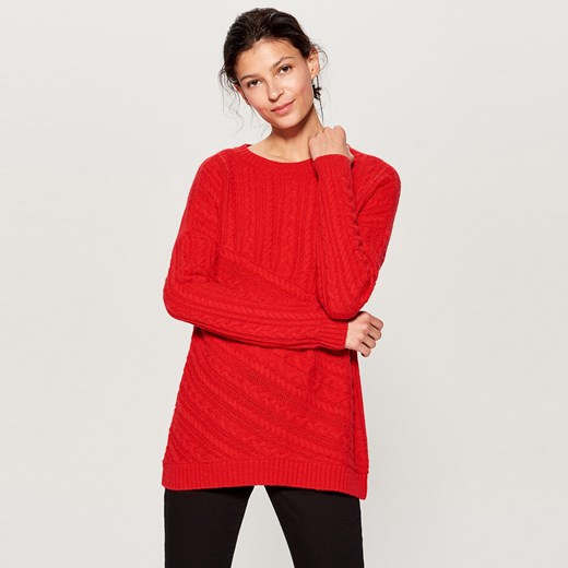 Mohito - Sweter z warkoczowym splotem - Czerwony Mohito  XXS 