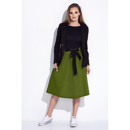 Zielona spódnica midi z czarną kokardą  Bien Fashion XXL 