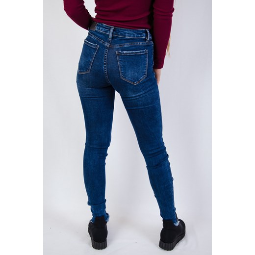 Ciemne spodnie jeansowe z szarpaną nogawką Olika  XS olika.com.pl